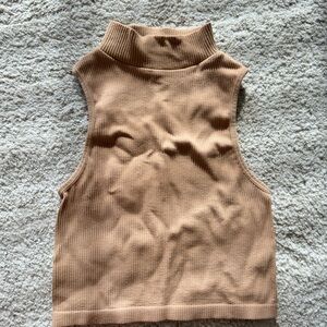 Zara Tan Ribbed Turtleneck Top